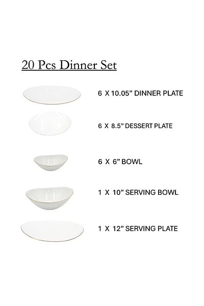 Houzi 20 Pcs Dinner Set Gold line Opal Glassware Microwave safe, Dishwasher safe, Heat Resistance