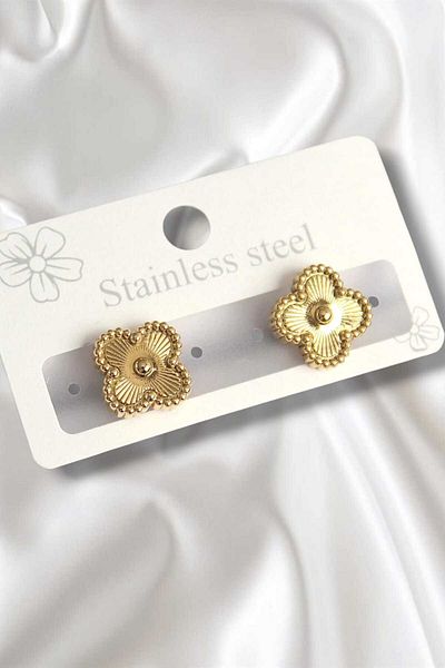 REBORN DESIGN 316L Steel Silver Color Processing Detailed Clover Model Women's Earrings
