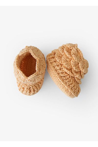 kitikate Hand Knitted Girl Booties Melon