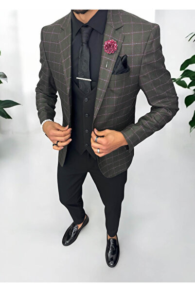 dehaine Men's slim fit checked jacket, 784, khaki