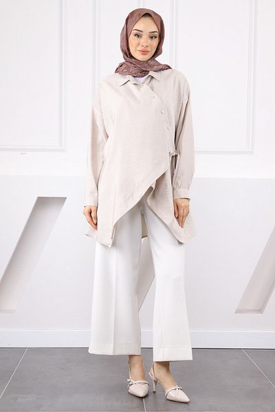 İmajButik Τοπ Modal Tunik με πέτρινο πλαϊνό δέσιμο