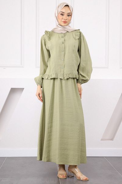 İmajButik Χακί Πουκάμισο Φούστα Σετ