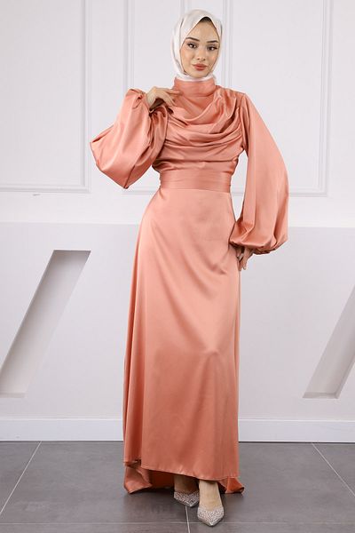 İmajButik Βραδινό φόρεμα με μπαλόνι σε σκόνη