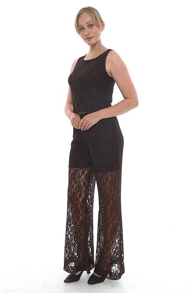 MODAMOR Brown Lace Suit – Top & Pants Set of Two