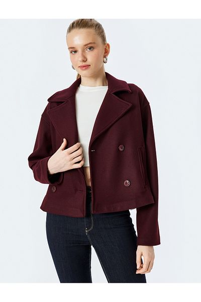 Koton Double Breasted Collar Lined Button Pocket Detailed Oversize Jacket