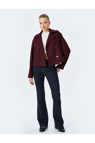 Koton Double Breasted Collar Lined Button Pocket Detailed Oversize Jacket