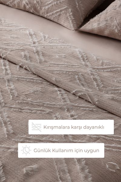 EVOTTO HOME COLLECTİON Anna Delux Double Multi-Purpose Bedspread Set Beige Cotton Duvet Cover Set Daily 220X240