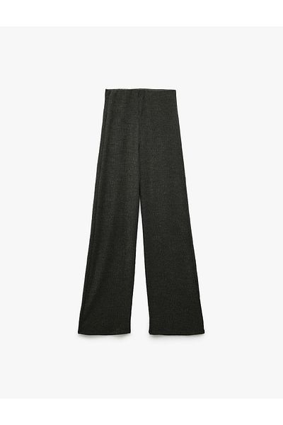 Koton Pantaloni largi cu talie înaltă texturați slim fit