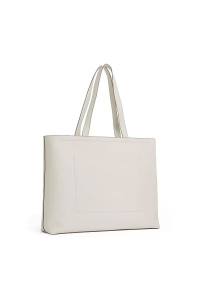 Calvin Klein Women's Leather Ck Embossed Monogram Text Detail Wide Short Handle Gray Shoulder Bag Lv04K3070G-Wgy
