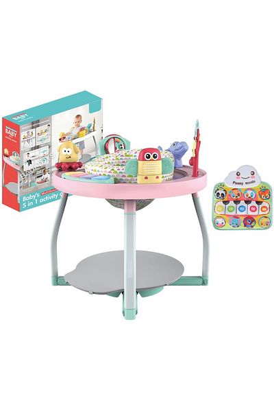 WePro Store 5-in-1 Baby Jumper & Table, 360° Seat, Lights, Sounds, Toys – Adjustable, Pink, 6M+