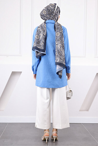 İmajButik Μπλε πλαϊνό δεμένο μοντάλ τουνίκ