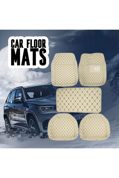 Generic مجموعة سجادات أرضية سيارة ثلاثية الأبعاد عالمية، 5 قطع - بيج، مقاومة ...