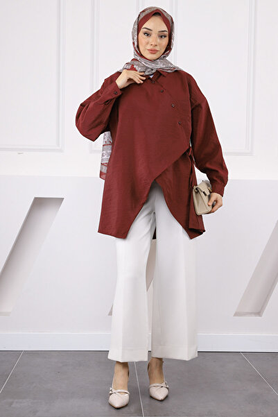 İmajButik Burgundy Side Tie Modal Tunic