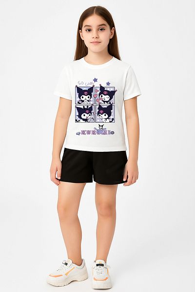 Let's Wear Kuromi so Cool Premium Kids Bottom Top T-Shirt Shorts Set / 2 Piece Shorts Set