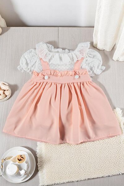 minuma Baby Girl Lace Collar Dress Double Salopet Gilet Dress 9/24 Months
