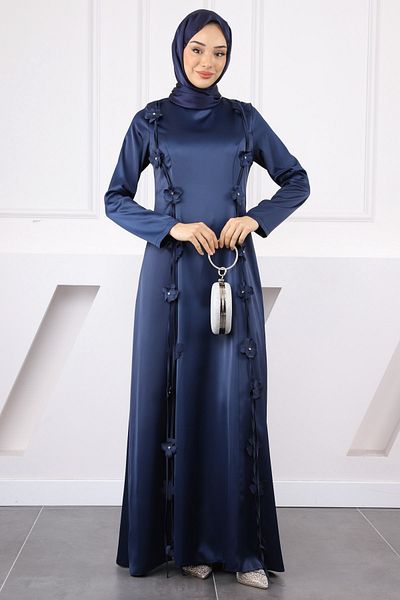 İmajButik Βραδινό φόρεμα με λεπτομέρεια σατέν μπλε ναυτικό