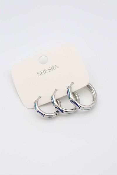 Trend Republic 3 Steel Silver Color Evil Eye Bead Hoop Earrings