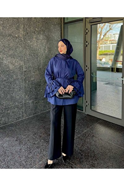 Refika Butik Kadın Kolları Piliseli Seyyar Kemerli Gömlek Tunik