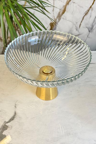 MAY HOME Gold Metal Leg Glass Bowl & Salad Fruit Serving Bowl (Washable)