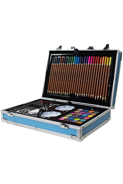 WePro Store Set de pictură și desen, 145 de piese, cutie de aluminiu, albastr...