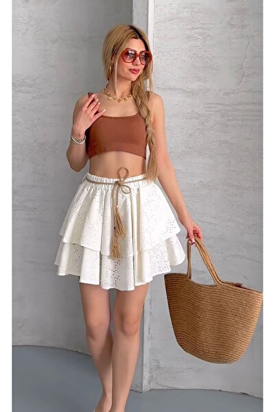 Butik Καυστήρας Ποπλίνα Φούστα με Ψάθινη Λεπτομέρεια