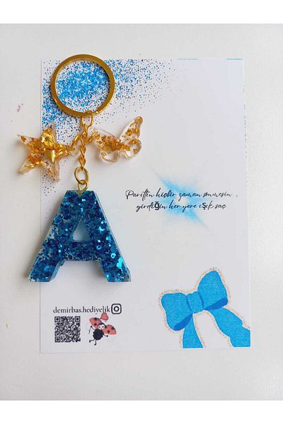 demirbasavm Handmade Epoxy Letter a Keychain
