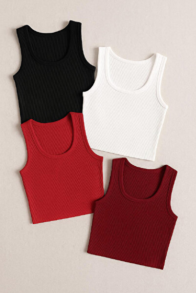 Imoda Kadın 4'lü Paket Kare Yaka Crop Top Bluz