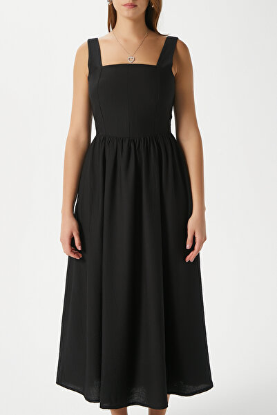 Ritnice Kadın Kayla Siyah Sırt Gipeli Askılı Midi Elbise 00080
