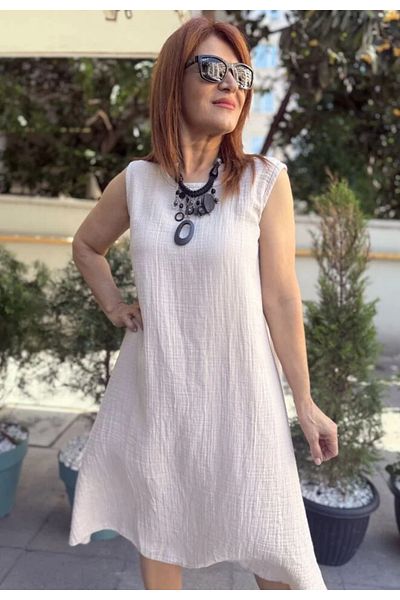 DenizEge Muslin Thick Strap Dress Beige