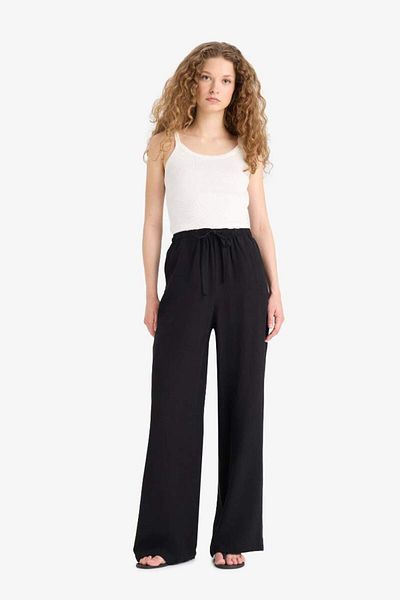 DeFacto New Season Wide Leg Pocket High Waist Standard Length Linen Blend Trousers