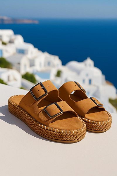 krm dünya ürünleri Women's Double Buckle Stitched Suede- I Lightweight Sturdy and Comfortable Great Colors