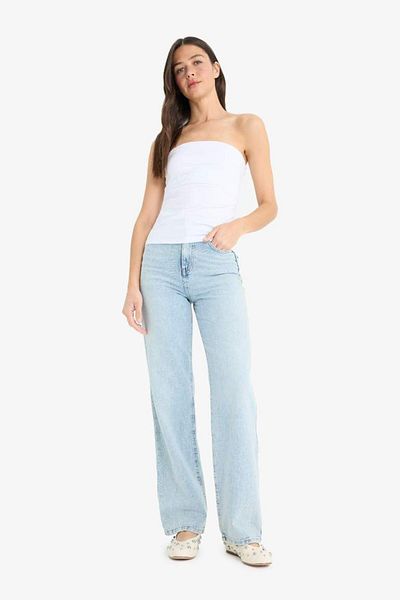 DeFacto Λευκή μπλούζα New Season Slim Fit Slim Fit Strapless