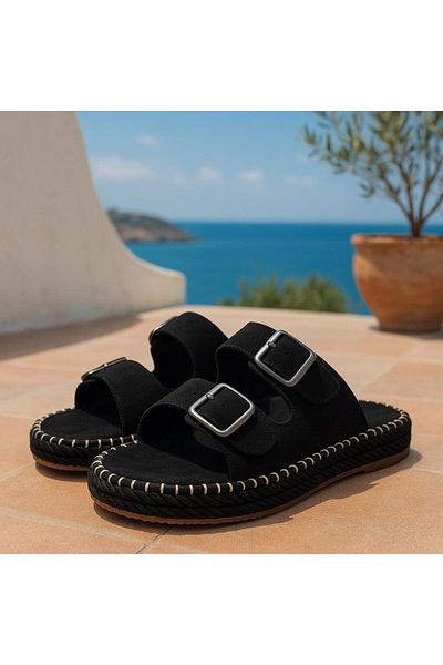 krm dünya ürünleri Women's Double Buckle Stitched Suede- I Lightweight Sturdy and Comfortable Great Colors