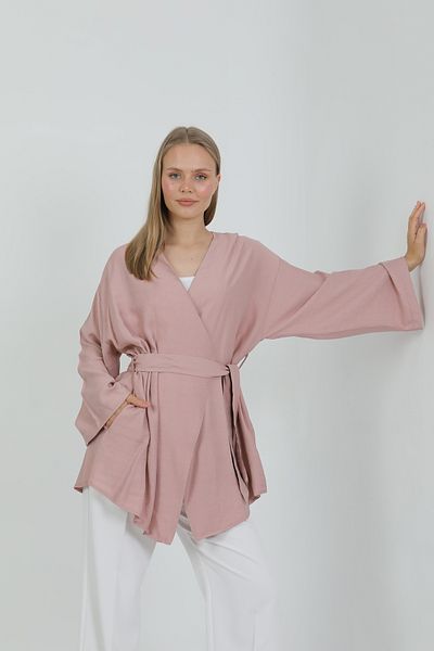 PASTELASTORE Natural Viscose Fabric Women's Kimono with Pockets and Belt 1168 – Collarless, Lightweight, Flowy, Summer Model
