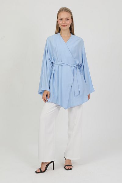 PASTELASTORE Natural Viscose Fabric Women's Kimono with Pockets and Belt 1168 – Collarless, Lightweight, Flowy, Summer Model