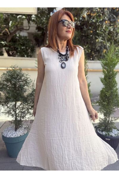 DenizEge Muslin Thick Strap Dress Beige