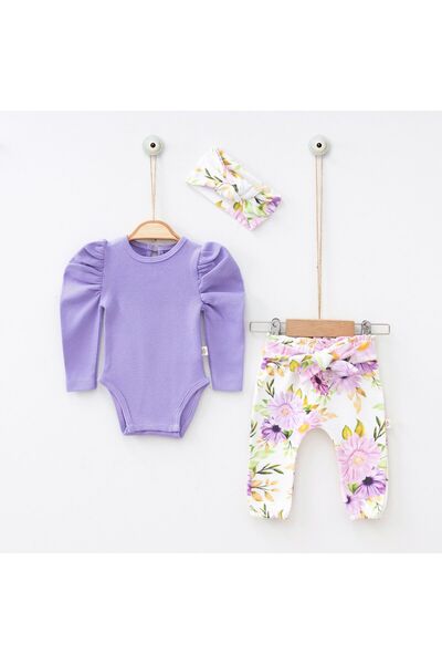 URZALO Flower Patterned Bandana Balloon Sleeve Baby Girl Set