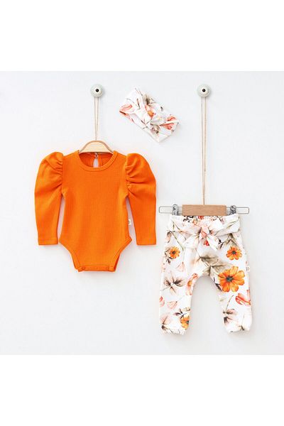 URZALO Flower Patterned Bandana Balloon Sleeve Baby Girl Set