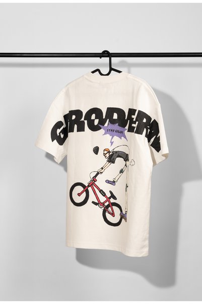 FLFXI تي شيرت محايد كبير الحجم مع رسومات BMX على الظهر