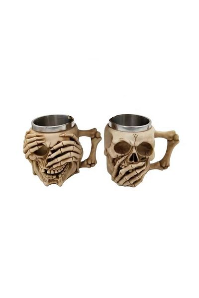 Globalport Retail Set 2 Halbe de bere Skeleton 400 ml, inox+rasina, Bej