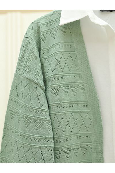 Modamorfo Mixed Patterned Openwork Knitwear Cardigan -Mint