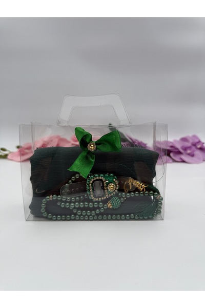 Uğurlu Hac σετ τσάντας από ακετάτη με κάλυμμα κεφαλής zikirmatik με χάντρες πέρλας 10 τεμαχίων