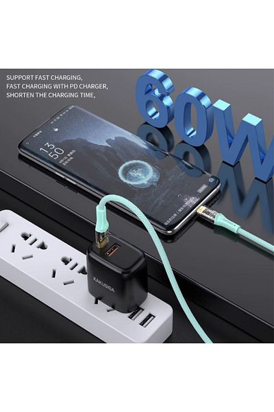 REDz Accessories Cablu KSC-809, Tip-C la Tip-C, Compatibil cu iPhone 15/16 și Android, Încărcare rapidă 60W, Verde