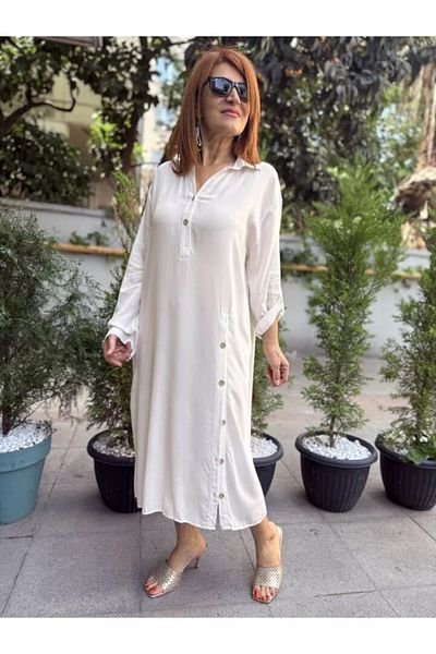 DenizEge L-Side Buttoned Dress White