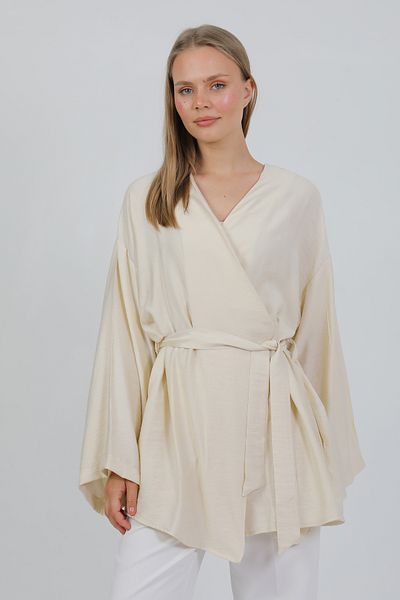 PASTELASTORE Natural Viscose Fabric Women's Kimono with Pockets and Belt 1168 – Collarless, Lightweight, Flowy, Summer Model