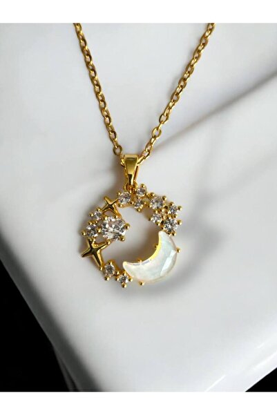 Herşey Nota قلادة نسائية على شكل قمر ونجمة – ستانلس ستيل، 55 سم تصميم رائع ولامع