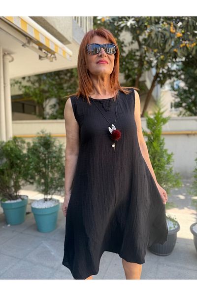 DenizEge Φόρεμα Muslin Thick Strap Μαύρο
