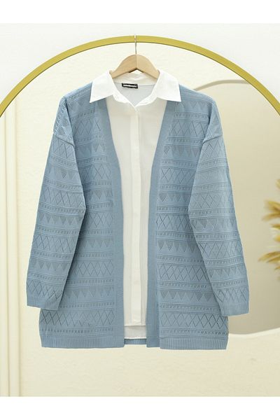 Modamorfo Mixed Patterned Openwork Knitwear Cardigan - Light Blue