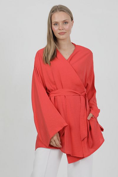 PASTELASTORE Natural Viscose Fabric Women's Kimono with Pockets and Belt 1168 – Collarless, Lightweight, Flowy, Summer Model
