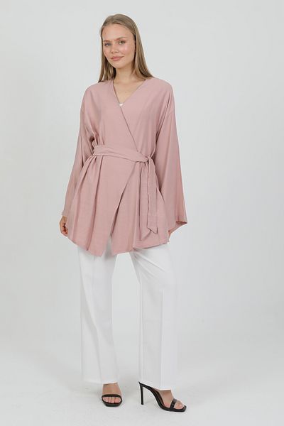 PASTELASTORE Natural Viscose Fabric Women's Kimono with Pockets and Belt 1168 – Collarless, Lightweight, Flowy, Summer Model